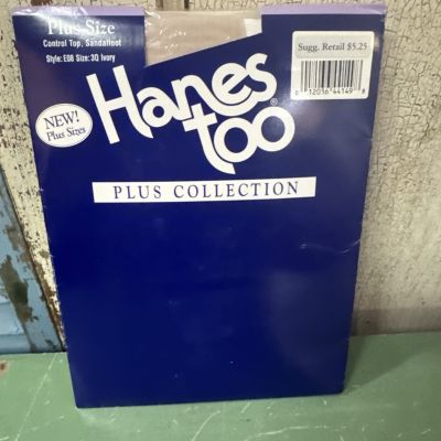 Vintage Hanes Too Plus Collection Control Top Sandalfoot Plus Sz 3Q Ivory
